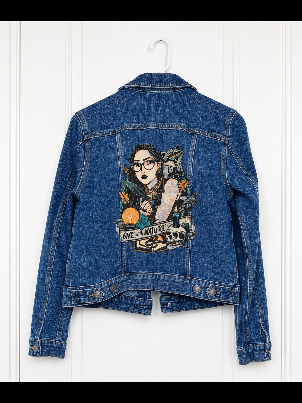 Denim Jacket with Graphic Back Patch - Blue